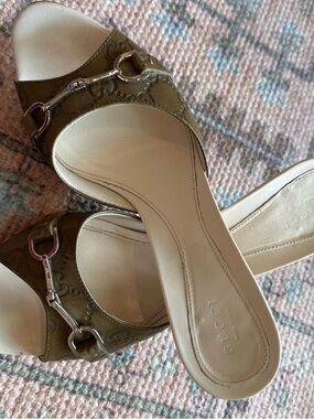 Gucci Olive Green Leather Horsebit Slide Sandals from early 2000’s